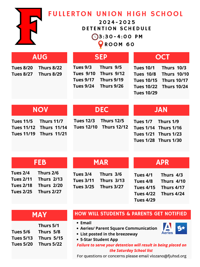 Detention Schedule